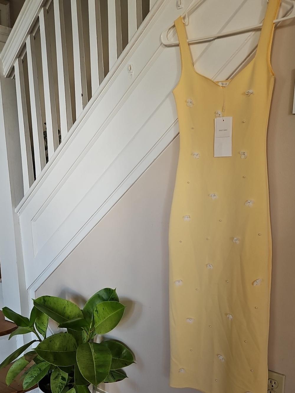Zara Pale Yellow Embellished Midi Slip Dress